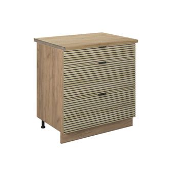 Vicco Mueble Bajo De Cocina Fame-line, Panel De Roble, 80 Cm Con 3 Cajones, Et Roble