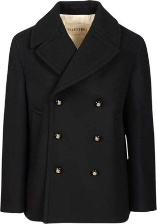 Valentino Garavani Double-breasted Wool Pea Coat - Heren - Mantel - Zwart - S - Wol - Jassen