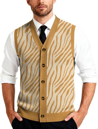 Generic Sweater Vest Mens V Neck Men Sleeveless For Button Down Stylish Earthy Yellow M