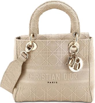 Dior Lady D-Lite Bag Cannage Embroidered Canvas Medium satchel - Beige