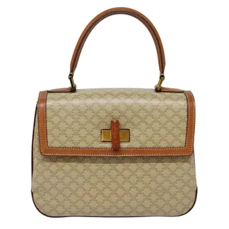 Celine Vintage Convertible Top Handle Bag Macadam Coated Canvas Beige Canvas Handbag (Pre-Owned)