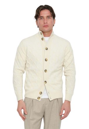 Paolo Fiorillo Textured Cable Knit Cardigan With High Collar