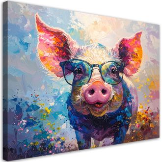 Feeby Cuadro Sobre Lienzo, Cerdo Colorido Con Gafas Pintura Imitaci&oacute;n, 100x70