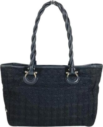 Ferragamo Pre-owned Tote Bags, female, Black, Size: ONE SIZE Pre-owned Nylon Shoulder Tote Bag