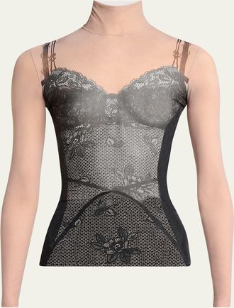 Balenciaga Lingerie Trompe Loeil Mesh Turtleneck Top