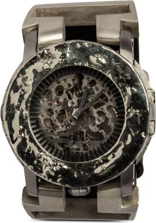 Parts Of Four P4-FOB Watch 198 41mm - unisex - White Gold/Buffalo Leather/Sterling Silver - M - Black