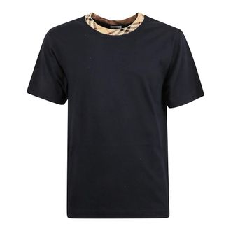 Burberry T-Shirts, male, Blue, Size: XL Check Knit Crew Neck T-Shirt