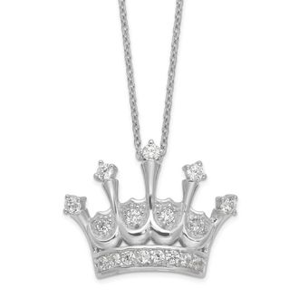 Diamond2Deal Sterling Silver CZ Crown Pendant Necklace 18