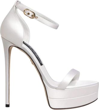 Dolce & Gabbana Keira Platform Sandalen met Enkelbandje - Dames - Sandalen met hakken - Wit - 39 EU - Leer - Schoenen