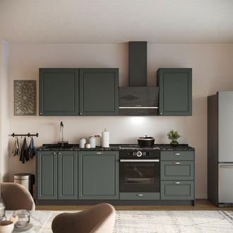 Vicco Cucina Componibile Fame-line, Verde-oro Rustico/antracite, 230 Cm, Pl Rovere, Vicco