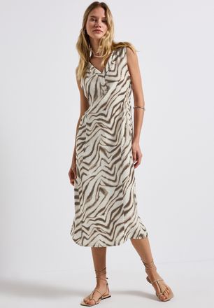 Street One Midikleid STREET ONE, Damen, Gr. 42, N-Gr, beige (tumbled beige), Web, Obermaterial: 88% Viskose, 12% Polyamid, gemustert, l&auml;ssig geschnitten kniebede