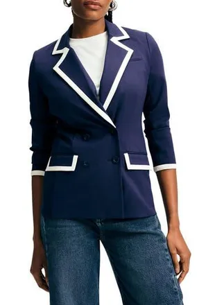 Isaac Mizrahi New York Ponte Knit Double Breasted Blazer in Navy/White at Nordstrom Rack, Size Xx-Large