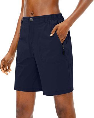Generic Womens Lightweight Golf Shorts Quick Drying Breathable Zipper Button Sports Shorts with Elastic Waistband Beach Short Pants with Pockets Dark Blue