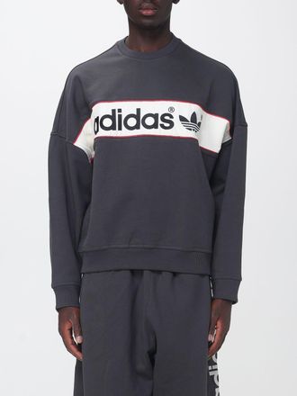 adidas Felpa girocollo in misto cotone con logo a contrasto e spalle cadute