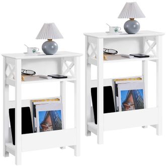 Yaheetech Yaheetech - Set 2 Tavolini Lati Bianchi Tavolino da Salotto Moderno con Scomparto Aperto e Cestino Mobiletto da Divano Portaoggetti Comodini Camera