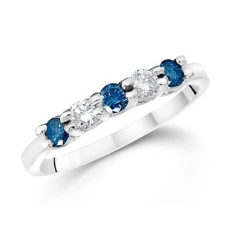 Pompeii3 3/4Ct Blue & White Diamond Five Stone Wedding Ring in White Gold Size Selectable
