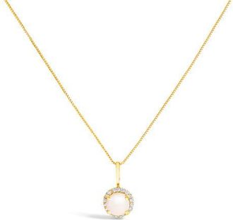 House of Brilliance 10K Gold Gemstone and 1/10 Cttw Diamond Accent Halo Pendant Necklace in Yellow | Pearl at Nordstrom