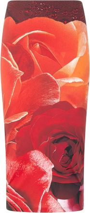 Roberto Cavalli rose-print pencil skirt - Red