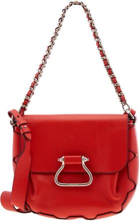 Roberto Cavalli Poppy Red Leather Saddle Bag with Chain Strap