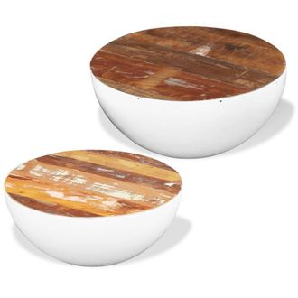 Berkfield Home Two Piece Bowl Shaped Coffee Table Set Solid Reclaimed Wood in White