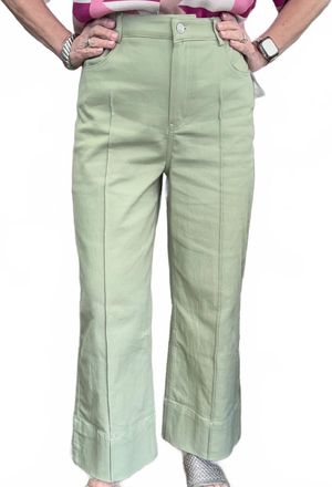 Entro Solid Wide Leg Pintuck Pants In Green