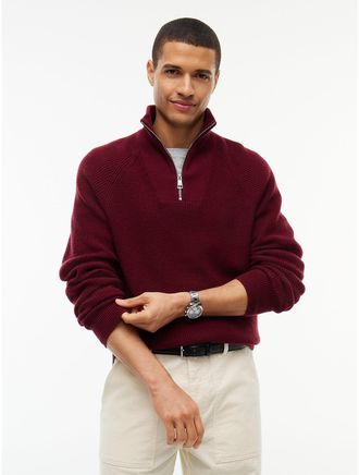 Tommy Hilfiger Mens Fisherman Knit Quarter-Zip Sweater - Burgundy - XL