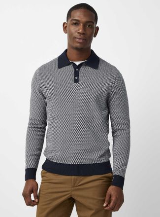 Le 31 Mens Herringbone jacquard knit polo