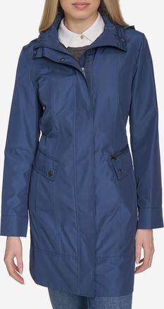 Cole Haan Womens Signature Packable Hooded Rain Jacket - Blue Size Medium