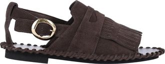 Alexander Hotto Brown Fanded Suede Fringed Sandals