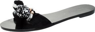 Sophia Webster Black Suede Jada Pom Pom Slide Flats