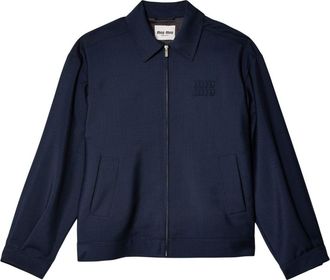 Miu Miu Blouson logo-embroidered jacket - women - Mohair/Virgin Wool - 40 - Blue