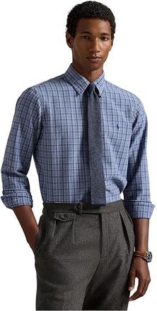 Polo Ralph Lauren Classic Fit Plaid Brushed Oxford Shirt Mens Special Occasion Blue Heather : 2XL, Cotton
