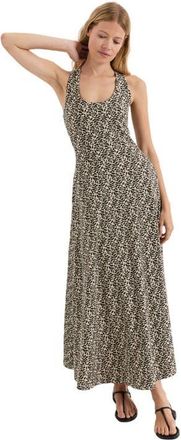 Pact Fit & Flare Open Back Maxi Dress Made With Organic Cotton in Flax Heather Leafmark at Nordstrom, Size Xx-Large