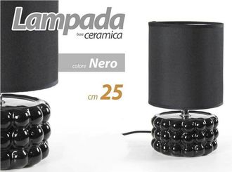 Trade Shop Trade Shop Traesio - Trade Shop - Lampada Abat Jour Da Tavolo Comodino E14 Base Ceramica Nero Lux 25x15 Cm 837395