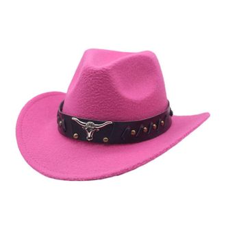 Generic Cowboy Hat for Men and Women Wide Brim Felt Hats with Buckle Band Vintage Western Style Leather Cowboy Hat Fancy Dress Party Costume Accessories Unise