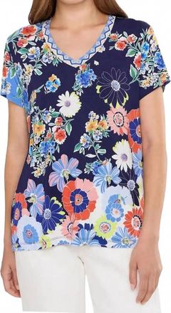 Johnny Was Janie Favorite Short Sleeve V Neck Tee In Tiana Scarf