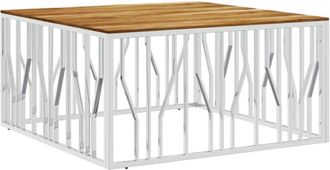 vidaXL Vidaxl - Mesa De Centro Acero Inoxidable Y Madera Maciza Acacia Plateado
