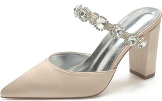 Generic Wedding Shoes Bridal Block Heels Womens Rhinestone Pointed Toe Pumps High Heels Satin Bridal Party Dress High Heels Sandals 9Cm,Champagne,10 UK