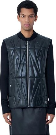 Moncler Geocamo Flight Leather Hooded Gilet - Heren - Bodywarmers - Zwart - S - Wol - Jassen