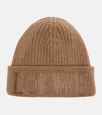 Loewe Logo embroidered ribbed-knit wool beanie
