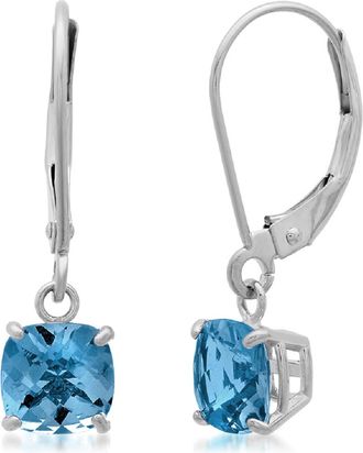 MAX + STONE Solid 10K Yellow, White or Rose Gold 6mm Cushion Cut Gemstone Dangle Earrings