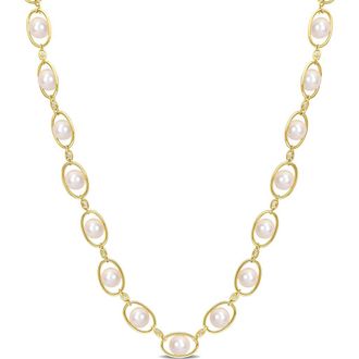Delmar 8-8.5mm Cultured Freshwater Pearl & CZ Oval Chain Necklace in Gold/White at Nordstrom Rack