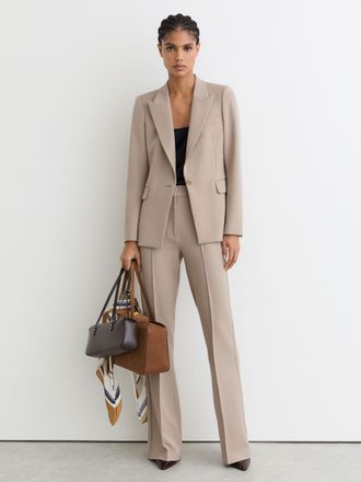 Reiss Stone Neutral Petite Flared Suit Trousers, 16