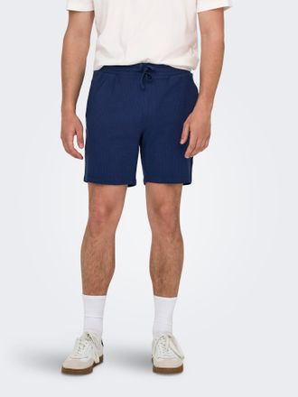Only & Sons Shorts ONLY & SONS ONSKIAN LIFE REG SEERSUCKER SHORTS NOOS, Herren, Gr. XXL, N-Gr, blau (naval academy), Web, Obermaterial: 97% Baumwolle, 3% Elasthan