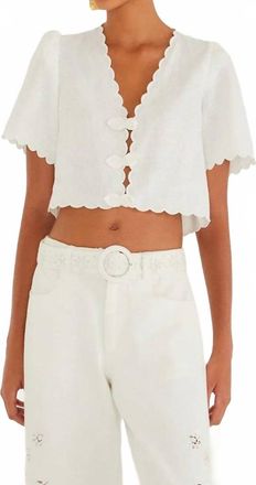 Farm Rio Womens Roses Scallop Artisanal Top In Off-White