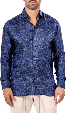 Maceoo Fibonacci Marthy Contemporary Fit Button-Up Shirt in Blue at Nordstrom, Size 5