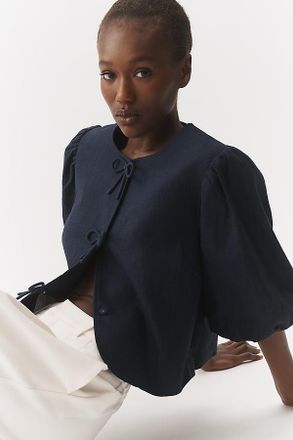 Dolan Bow Puff-Sleeve Blazer Jacket