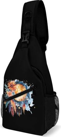 Generic Dream-catcher Moon And Sun Mens Crossbody Chest Sling Bag for Travel Hiking Lightweight Shoulder Bags with Small Side