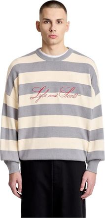 Lyle & Scott Mid Knits Gestreepte Geborduurde Jumper - Heren - Ronde hals truien - Grijs - S - Truien & Vesten