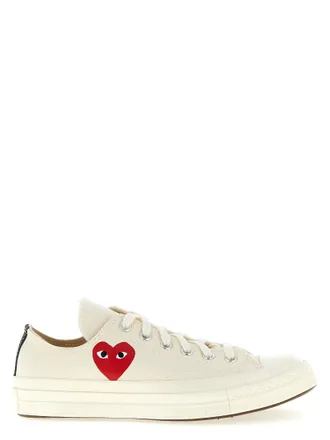 Comme Des Gar&ccedil;ons Heart-Print Canvas Sneaker - Cream